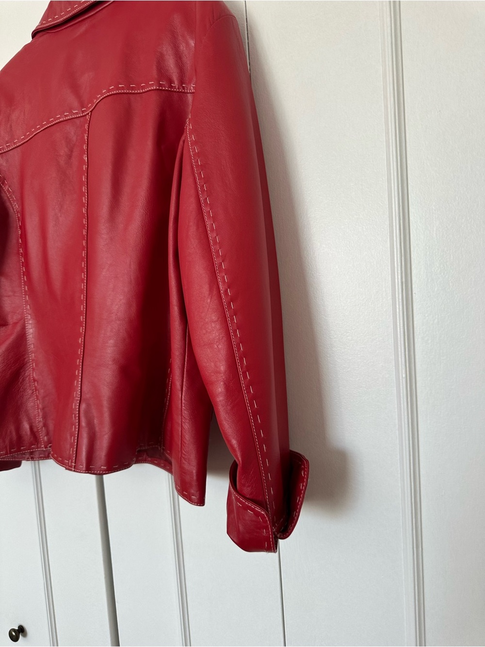 Danier Red Leather Button-Front Jacket - Picture 10 of 11